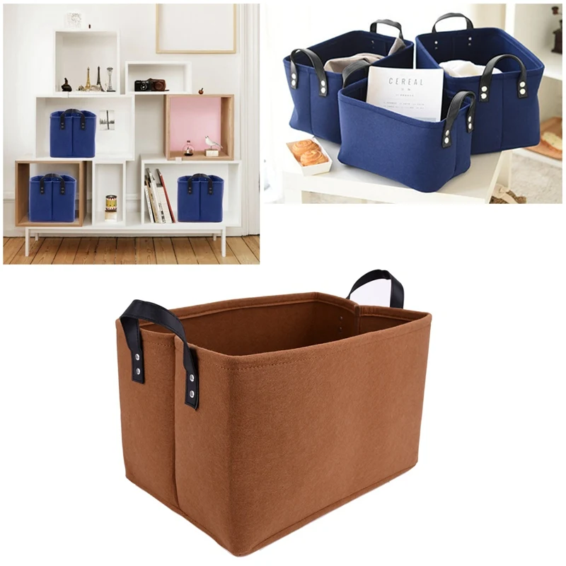 

Household Storage Basket with Handle Felt Sundries Storage Basket Rectangular Desktop Cosmetic Storage Box Closet Organizer