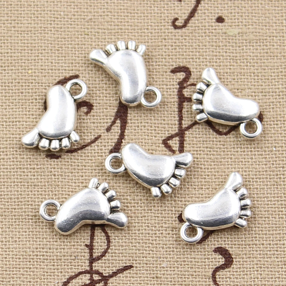 

20pcs Charms Double Sided Foot Feet 14x10mm Antique Silver Color Pendants Making DIY Handmade Tibetan Finding Jewelry