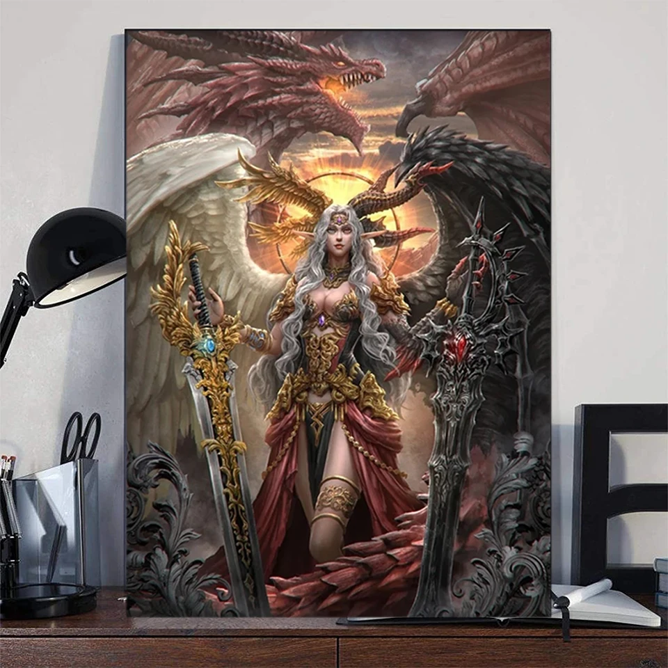 

Dragon Angel Diamond Art Fantasy Queen Painting Full Diamond Embroidery Picture Cross Stitch Kits Crystal Rhinestone Art Decor
