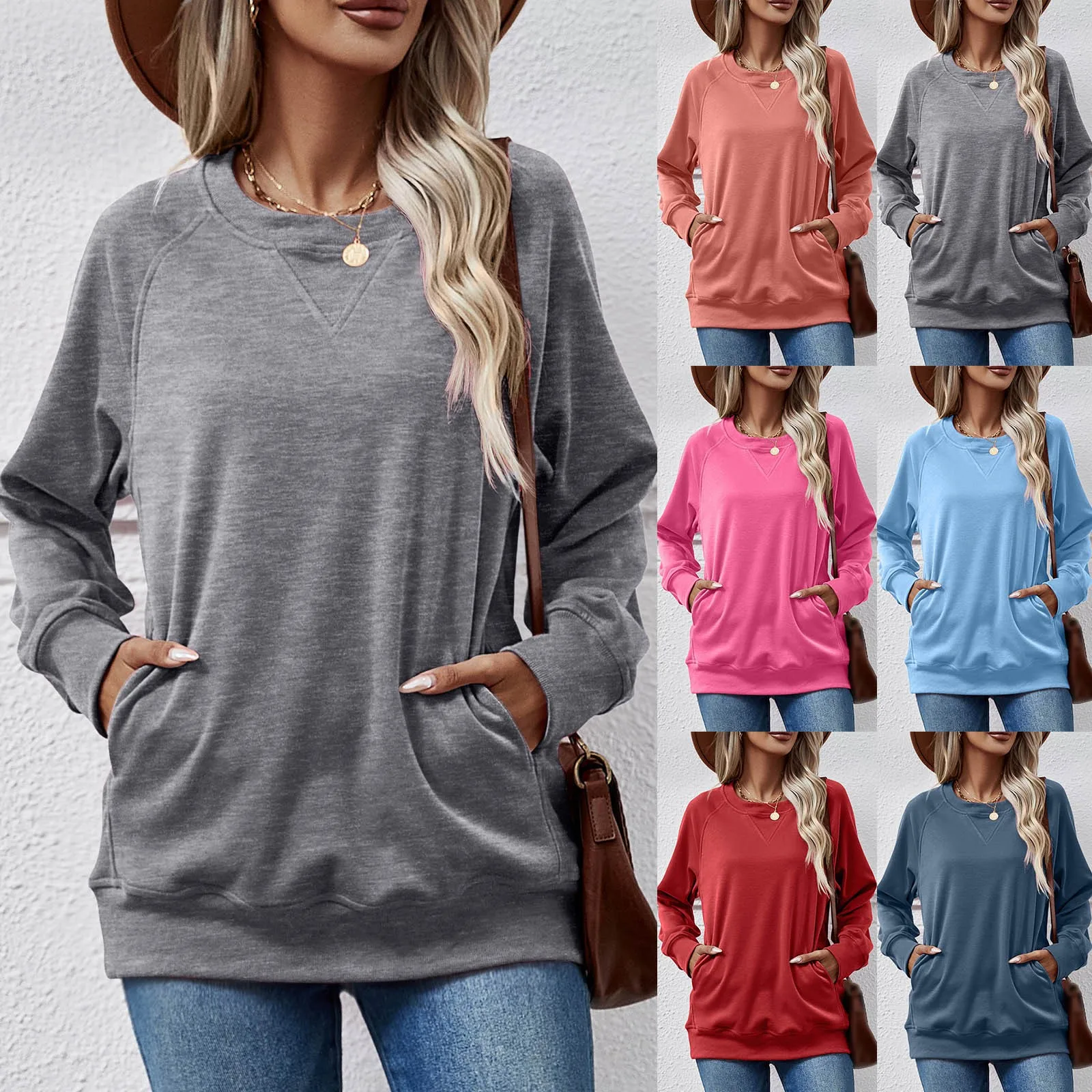 

Куртки с капюшоном на молнии, женский удобный новый однотонный топ с круглым вырезом и длинным рукавом, женский свитер без капюшона, женские футболки