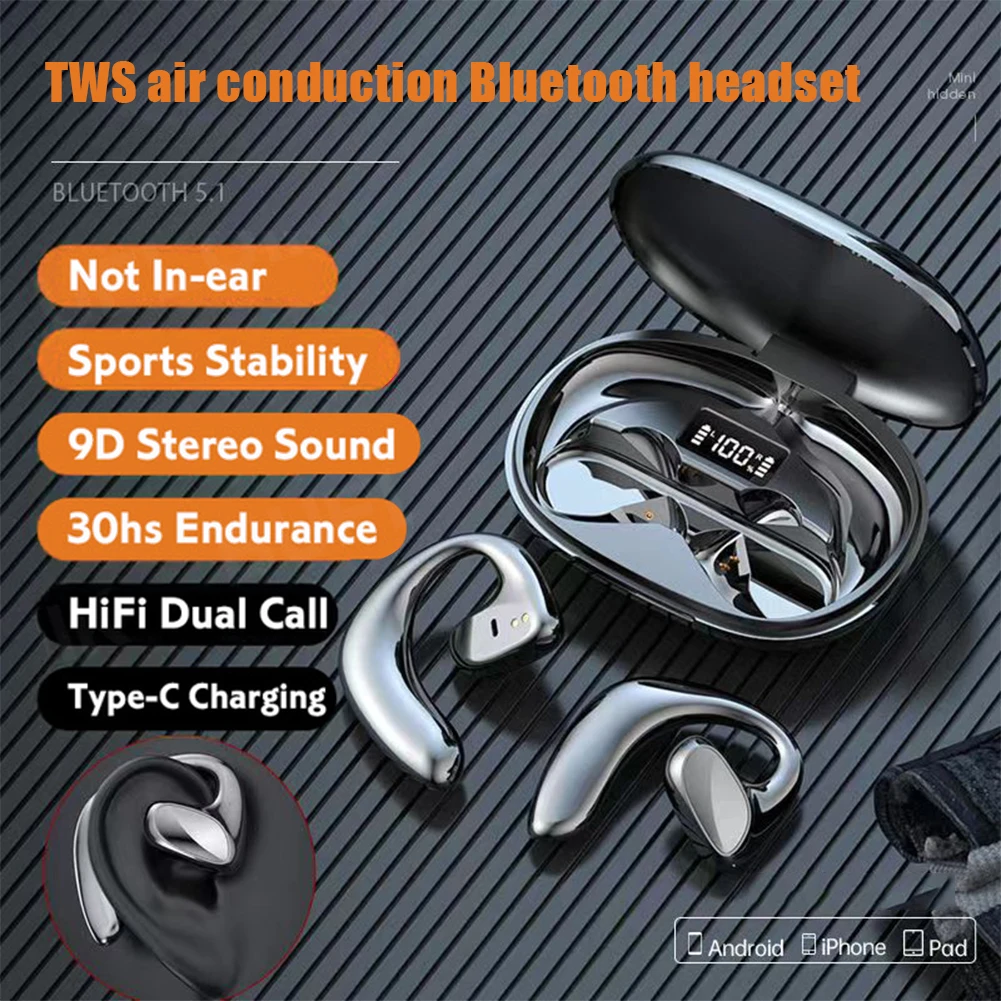 

5.1 Air Conduction Bluetooth-compatible Headphones Noise Reduction Wireless Earphone with Mic Sport Waterproof Headsets Earbuds