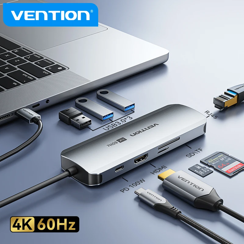 

Vention USB C HUB Type C to USB 3.0 Dock Station USB C HDMI RJ45 4K for MacBook Pro Air Accessories Type C 3.1 Splitter USB HUB