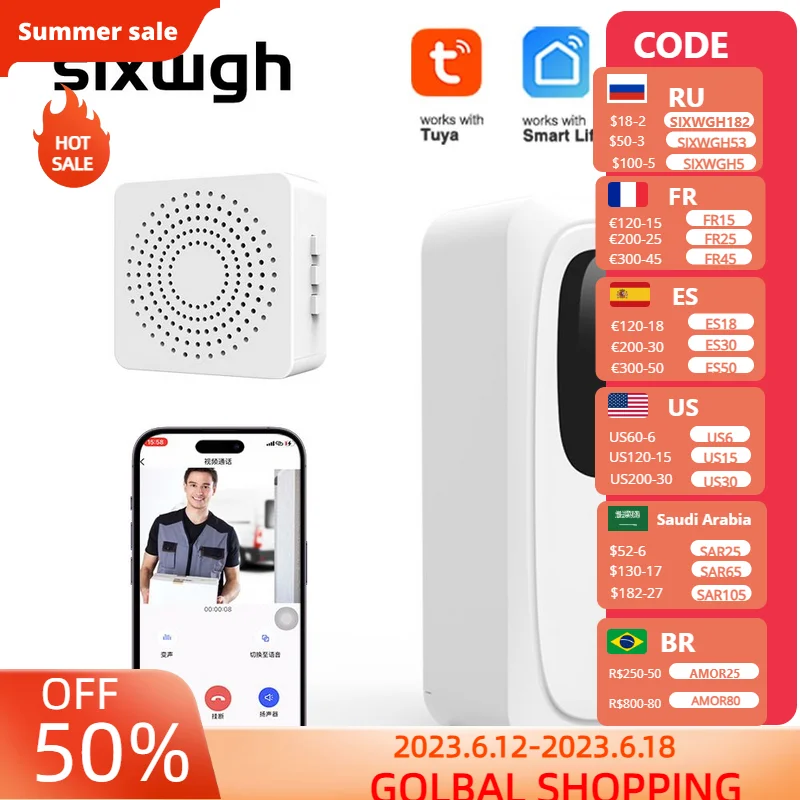 

SIXWGH Support Tuya 1080P Camera Wireless Audio Door Bell Intercom WiFi Video Doorbell