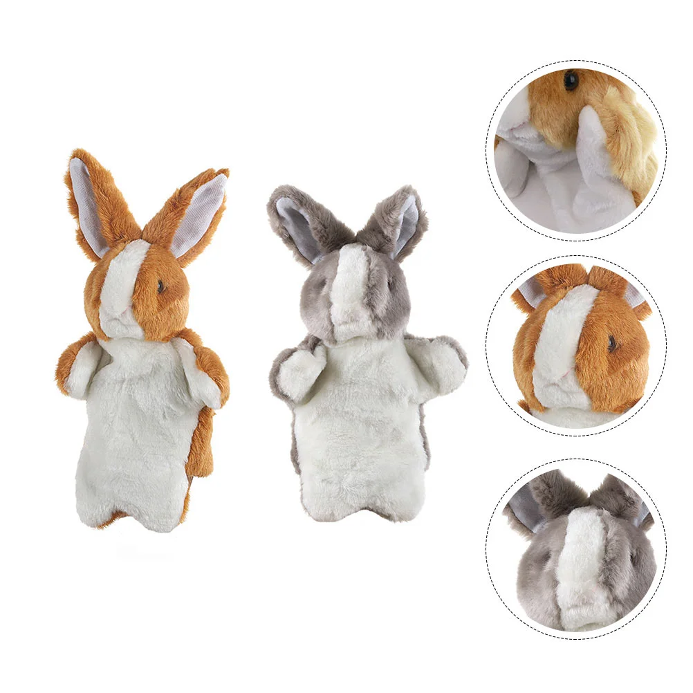 

2 Pcs Plush Rabbit Hand Puppet Kidcraft Playset Toy Baby Interactive Short Toys Child Puppets