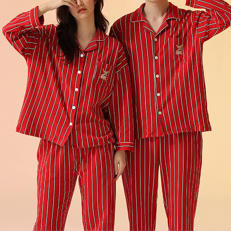 Women's Striped Cartoon Cute Pajamas Set Top Shirts Pants cotton Homewear Suit Female Spring Summer Korean Sleepwear Suits