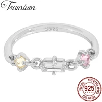 trumium 100 925 sterling silver colorful cz link chain ring trendy adjustable geometric charm rings for women wedding jewelry