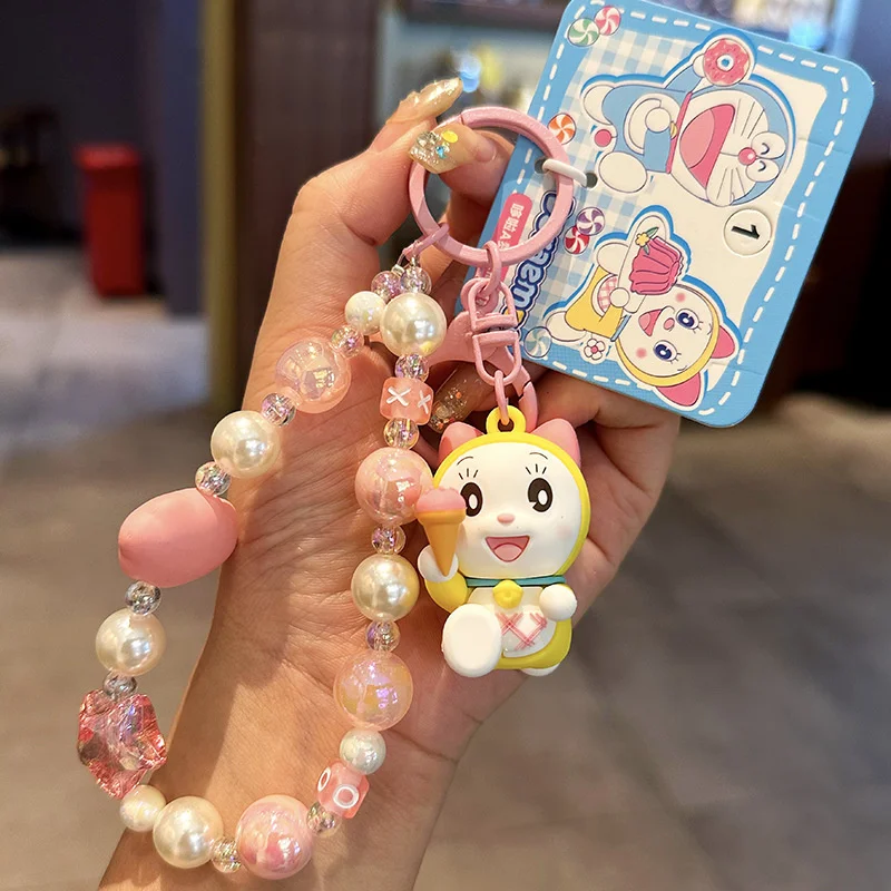 Брелки Doraemon с бусинами милая аниме цепочка для телефона фигурками героев