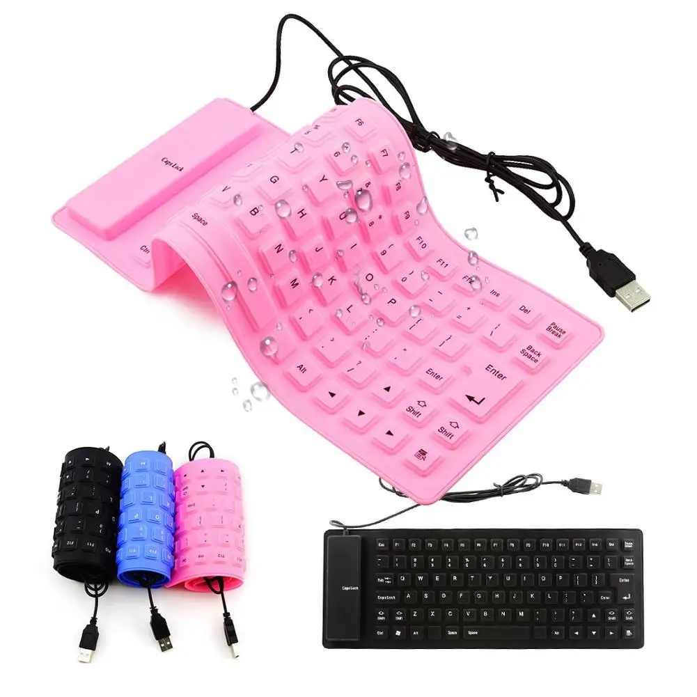 

New Foldable Silicone Keyboard USB Wired Silicon Flexible Soft Waterproof Roll Up Silica Gel Keyboard for PC Laptop Notebook