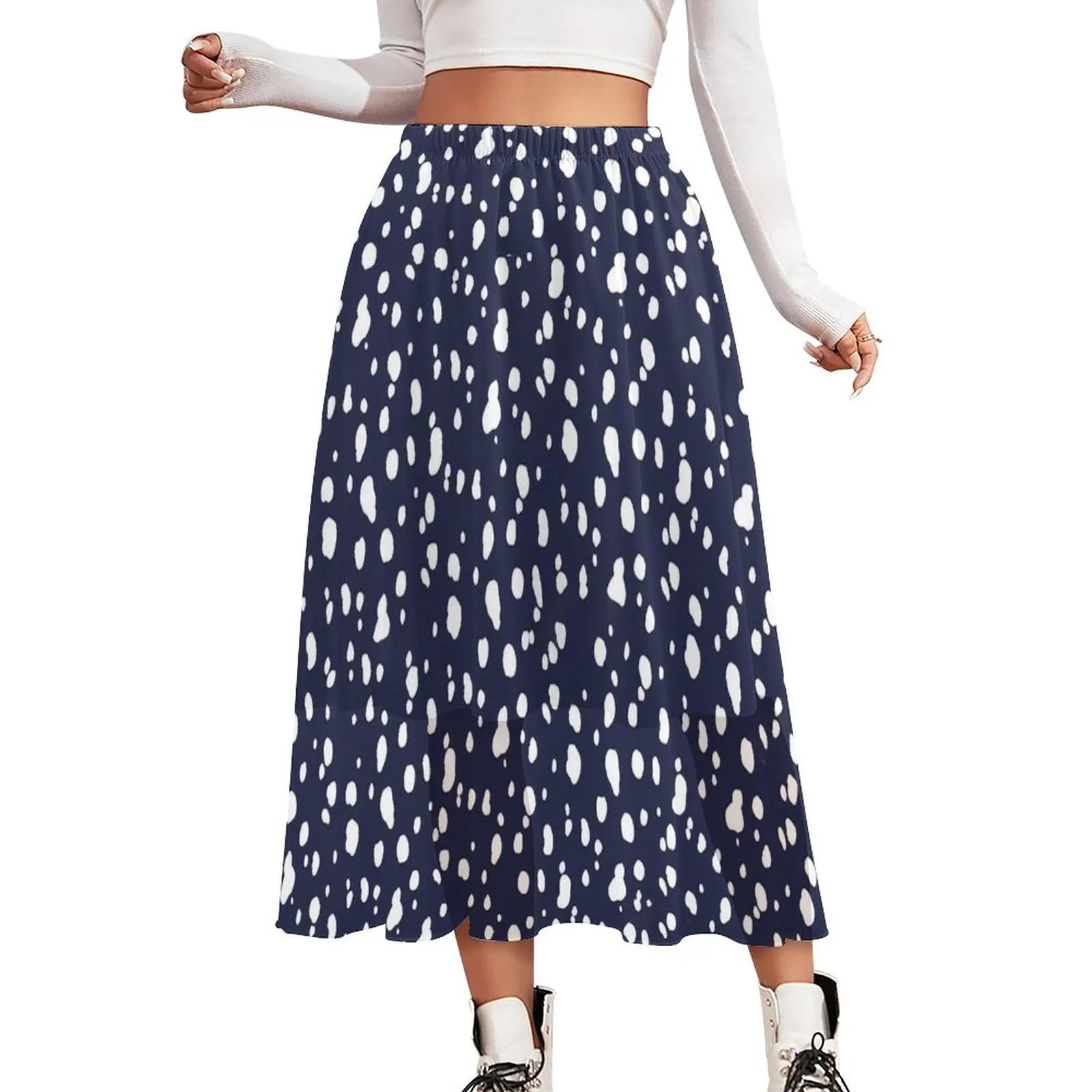 

Dalmatian Print Skirt Navy Blue and White Kawaii Boho Skirts Elastic Waist Design Y2K A-line Skirt Big Size 2XL 3XL