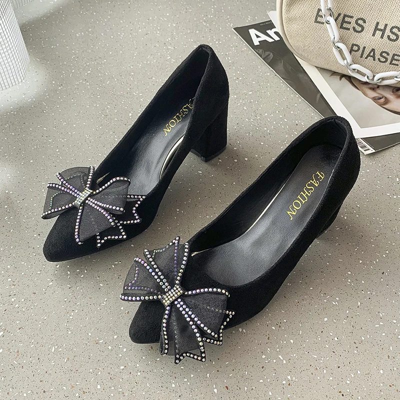 

Women's Pumps 2022 Spring Autumn Pointed Toe Pumps Fashion Delicate Sweet Bow-knot High Heel Shoes Dress Shoes Zapatillas Mujer