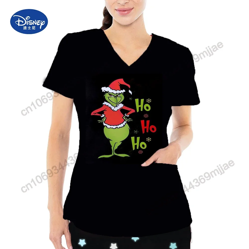 Женская летняя футболка с V-образным вырезом и двумя карманами