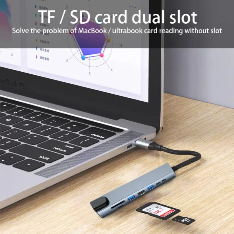 

Type C Hub 8 IN 1 Multi Splitter Adapter With RJ45 SD/TF Card Reader PD Fast Charge For Macbook Pro 13 15 Air PC Computer Tools