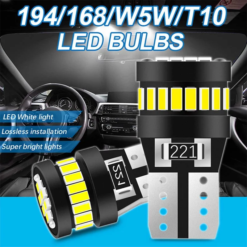 

10Pcs W5W T10 194 168 24SMD-3014 Car LED Light Bulbs No Errorls Canbus Bulb for Auto Car Clearance Lights Interior Reading Lamp