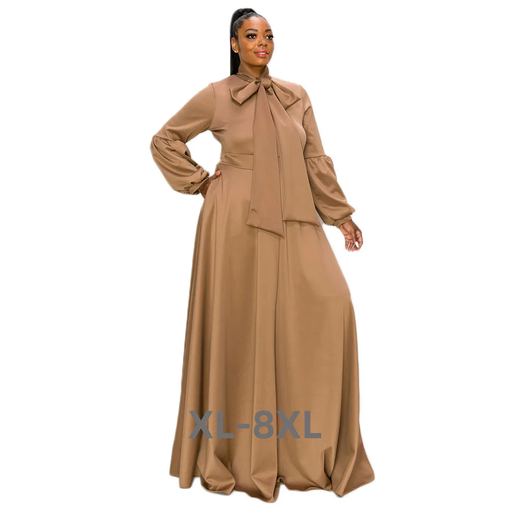 

Plus Size Chic Elegant Long Sleeve Evening Dresses for Women Solid Color Long Dress with Pockets Wholesale Dro 3xl 4xl 5xl 6xl