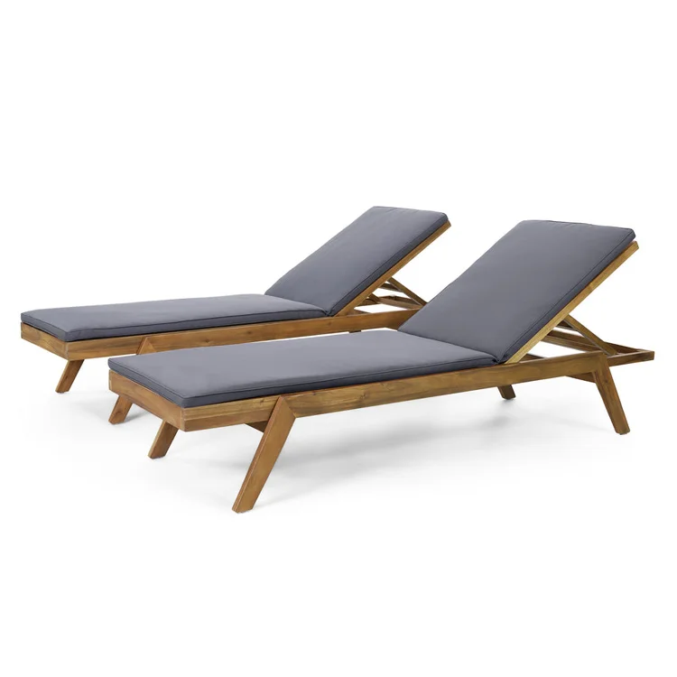 

Within US Garden Patio Sling Sun Lounger Outdoor Acacia Wood Recliner beach chaise lounge chair