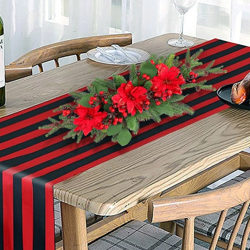 KX4B Праздничные гирлянды из сосновых шишек и ягод с цветочным акцентом для