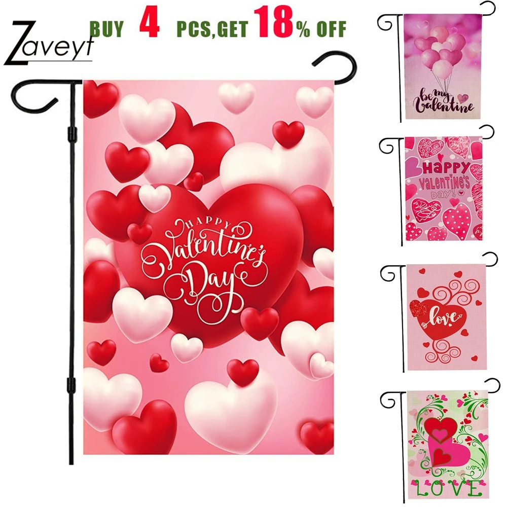 

Pink Wedding Party Decor Love Heart balloon Pattern Print Garden Flag Valentine's Day Decor 30x45cm Double Sided Linen Yard Flag