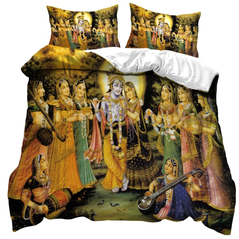 

Krishna Raas With Radha And Eight Chief Gopis Hindu Religion Duvet Cover Set By Ho Me Lili Bedding Decor