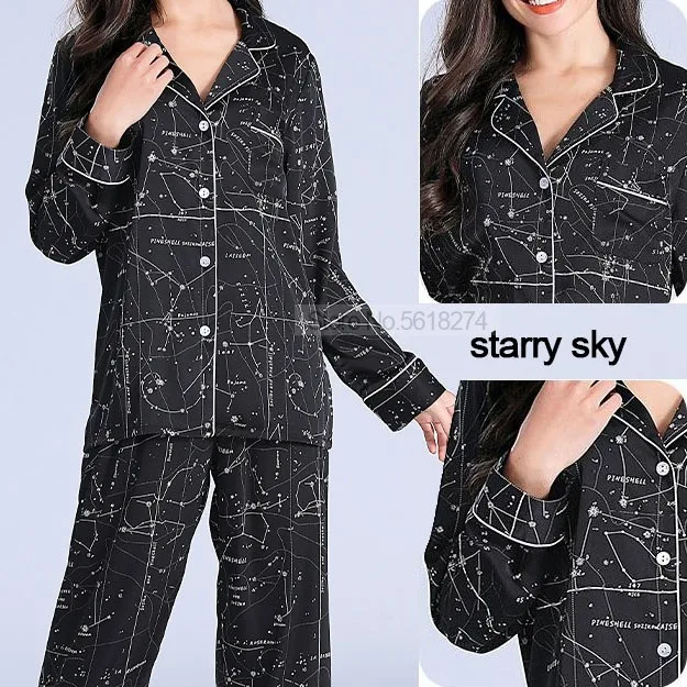 

Printed Pajamas Women Outfits Sleepwear Long Sleeve Two Pieces Sleep Set With Buttons Turn-down Collar Home Clothes Loung Wear