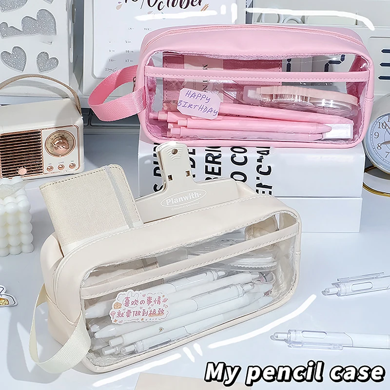 

Transparent Large Capacity Pencil Bag INS Style School Case Stationery Holder Waterproof Portable Pen Case Pencil Storage Bag