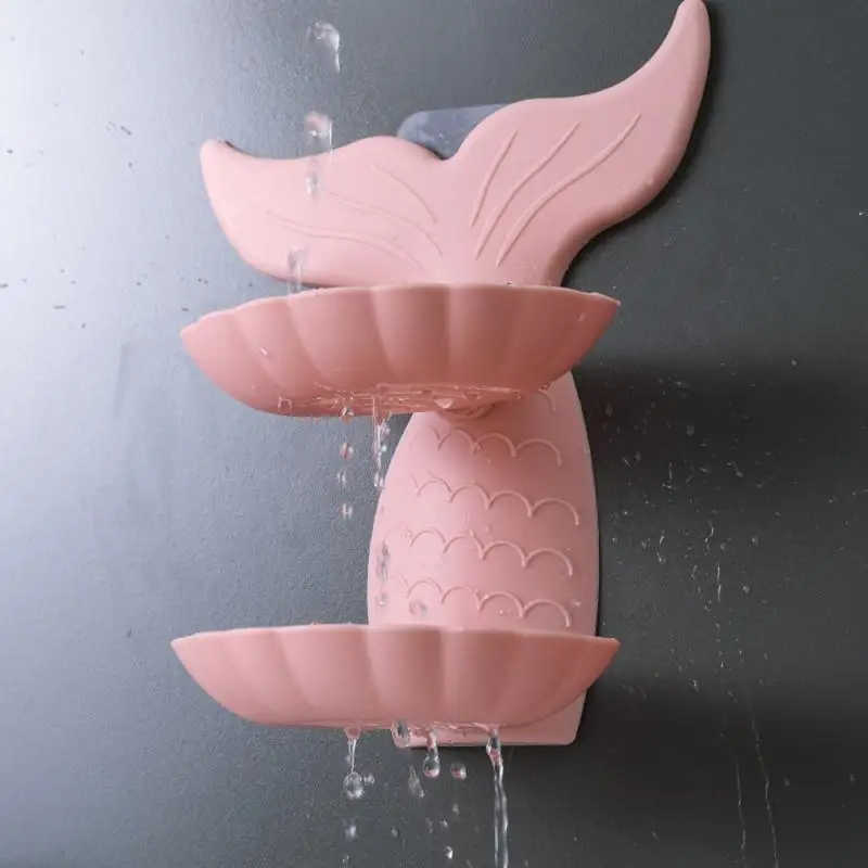 

Double Layers Soap Box Goldfish Shape Drain Soap Box Free Punch Bathroom Wall Hanging Storage Rack Holder Soap Box Stand