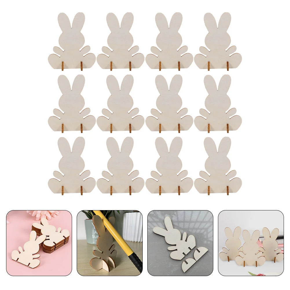 

12Pcs Festival Party Scene Decor Easter Rabbit Adornment Small Wooden Ornament