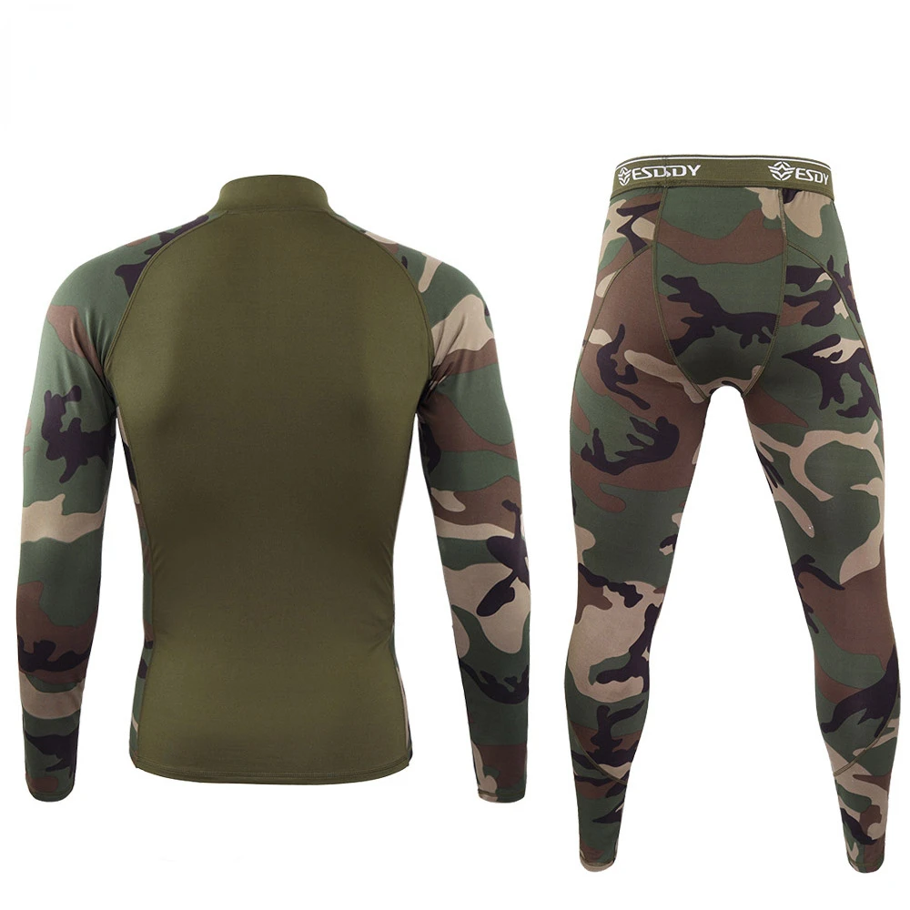 Camouflage Athletic Thermal Underwear Sets Men Functional Training Sports Sexy Fitness Quick Drying Long Johns Run Tracksui