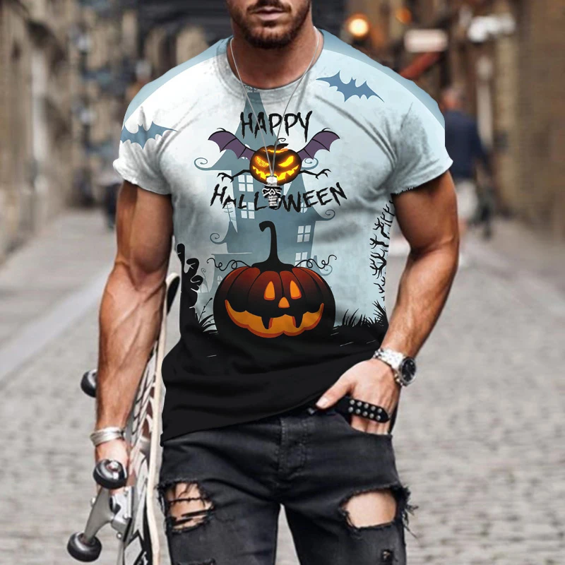 

Summer 2022 New Christmas Pumpkin Pattern Men Printed T-shirts Casual Short Sleeves Streetwear Hip Hop 3D Tops Oversized T-shirt