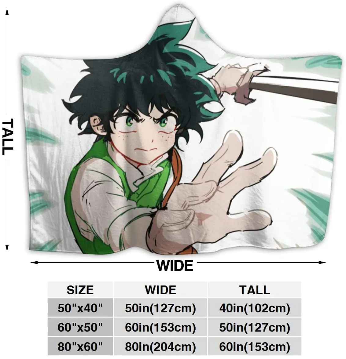 

My Hero Academia of MHA Deku Izuku Midoriya Throw Blanket for Unisex Adult Hooded Blanket for Sofa Wearable Blanket Flannel Blanket