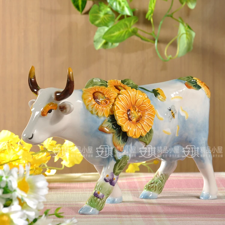 

Garden Ceramic Creative Cow Bull Home Decor Office Crafts Room Decoration Sunflower Cattle Porcelain Animal Figurines