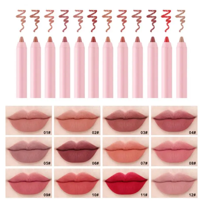 

12 Colour Matte Lip Liner Pencil Carving Labial Makeup Lasting Brown Lip Liners Waterproof Lipstick Pen Lip Contouring Cosmetics