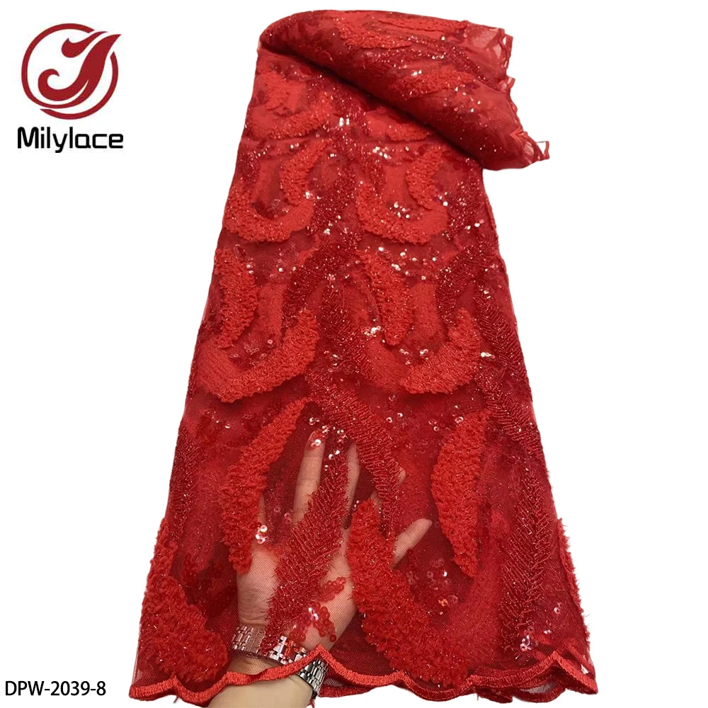 

African Lace Frabric High Quality French Tulle Lace Sequins Embroidered Lace Fabric for Wedding Dress DPW-2039