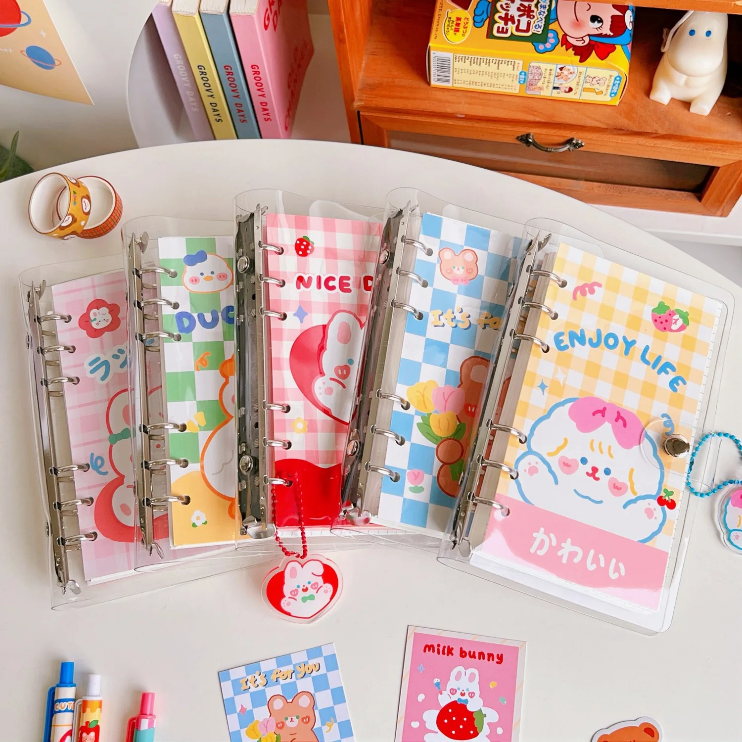 

New Korea Bear A6 Binder Notebook Set Student Study Planner Colored Paper Refill Journal Notepad Girls Diary School Stationary