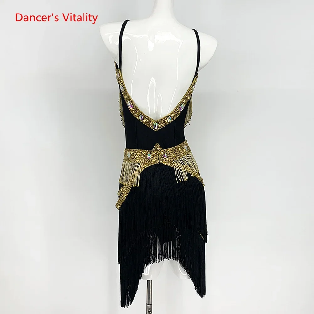 Платье с бахромой для латинских танцев женщин индивидуальная одежда