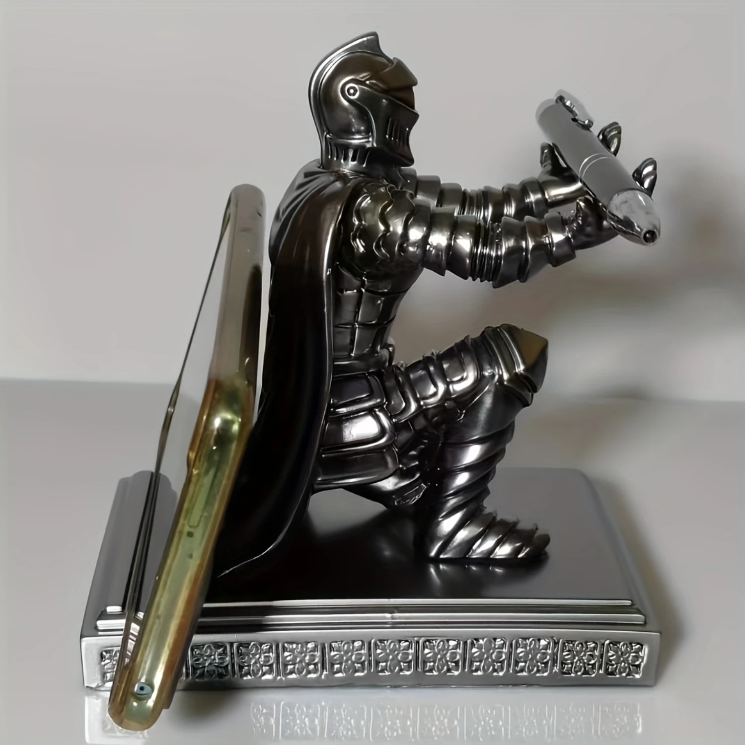 Chivalrous Knight Pen Holder &amp Phone Stand - Innovative Dual-Purpose Organizer Durable ABS Space-Saving Design A Fun Novel