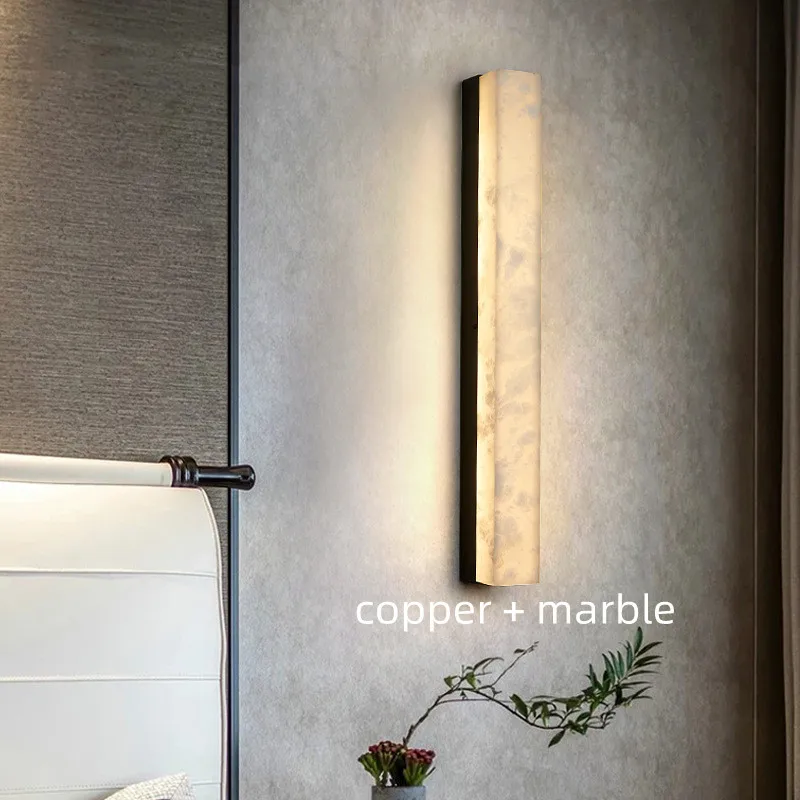 

Chinese Living Room TV Background Wall Decorative Lamp Aisle Corridor Bedroom Marble Copper Body Wall Lamp
