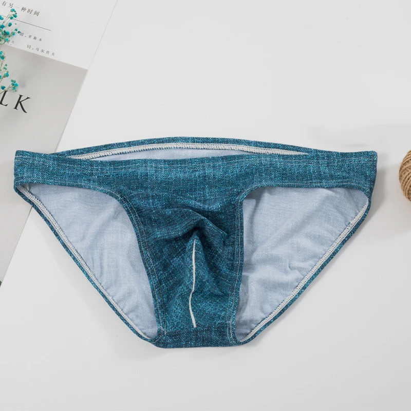 

1pc Men's Sexy Panties Low Waist Print Briefs Breathable Smooth Elastic Ice Silk Underwear Comfortable Underpants