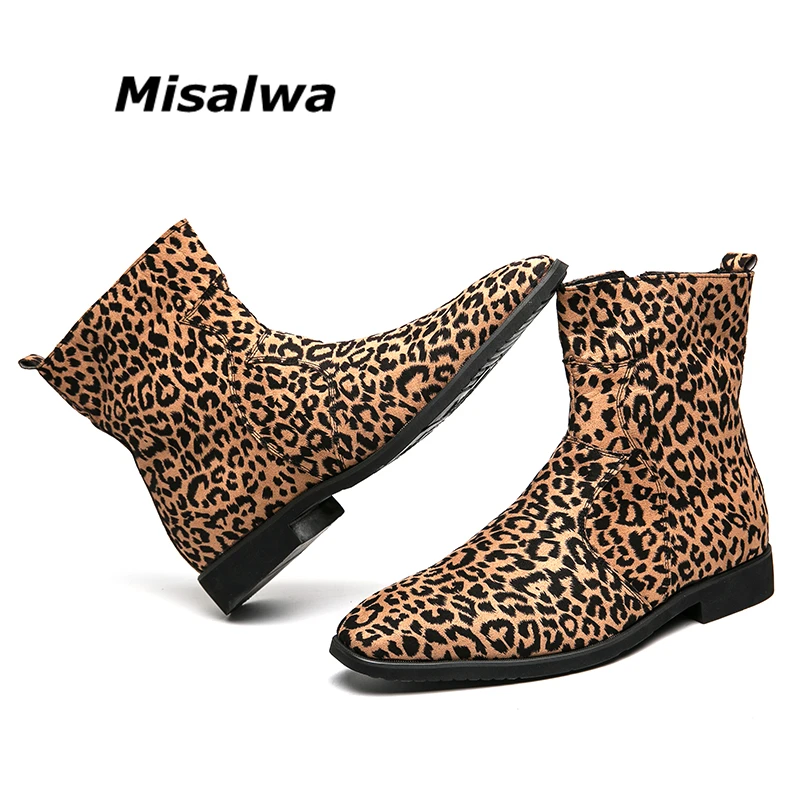 

Plus Size Italian Leopard Boots Men Misalwa Retro Chelsea British Boots Zip Ankle Boots Men High Top Shoes