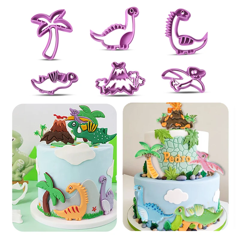 

6pcs/set Dinosaur Cookie Cutters Set Mold Fondant DIY Cake Mould Baking Tools Birthday 3D Fondant Cookie Cutter Stamp for Kids