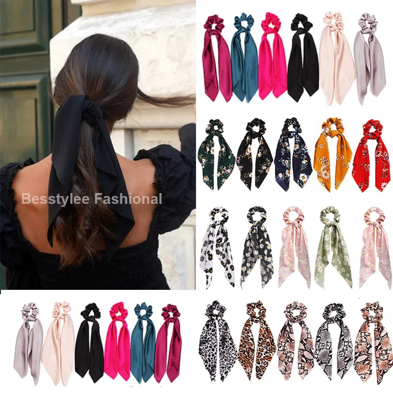 Fashion Solid Color Scrunchies Long Hair Rope Korean Hair Ties for Women Ponytail Scarf Sweet Elastic Hair Band Hair Accessories
