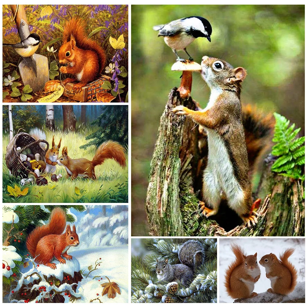 

5D Animal DIY Diamond Painting Squirrel Diamond Embroidery Full Round Square Diamond Mosaic Kit Landscape Home Decoration