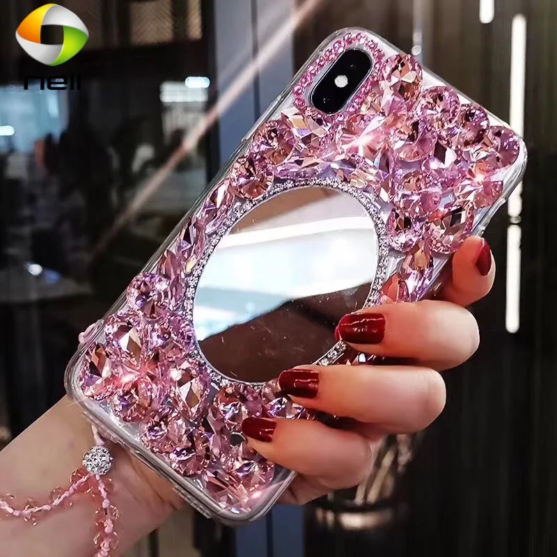 

Роскошные зеркальные чехлы со стразами и драгоценным камнем для iphone 11 12 13 XS MAX XR, прозрачный чехол с мягкими краями для iphone 6S 7 8 PLUS, чехол