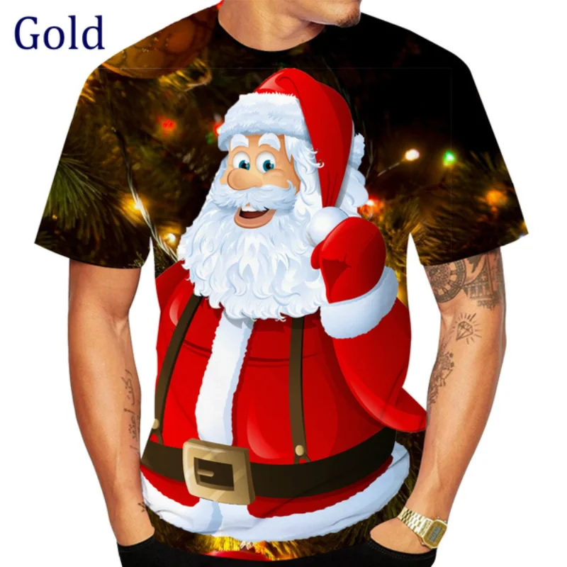 

Christmas Santa Claus Short-sleeved Fashion 3d Print T-shirt Men and Women Christmas Eve Clothes Tops Tee