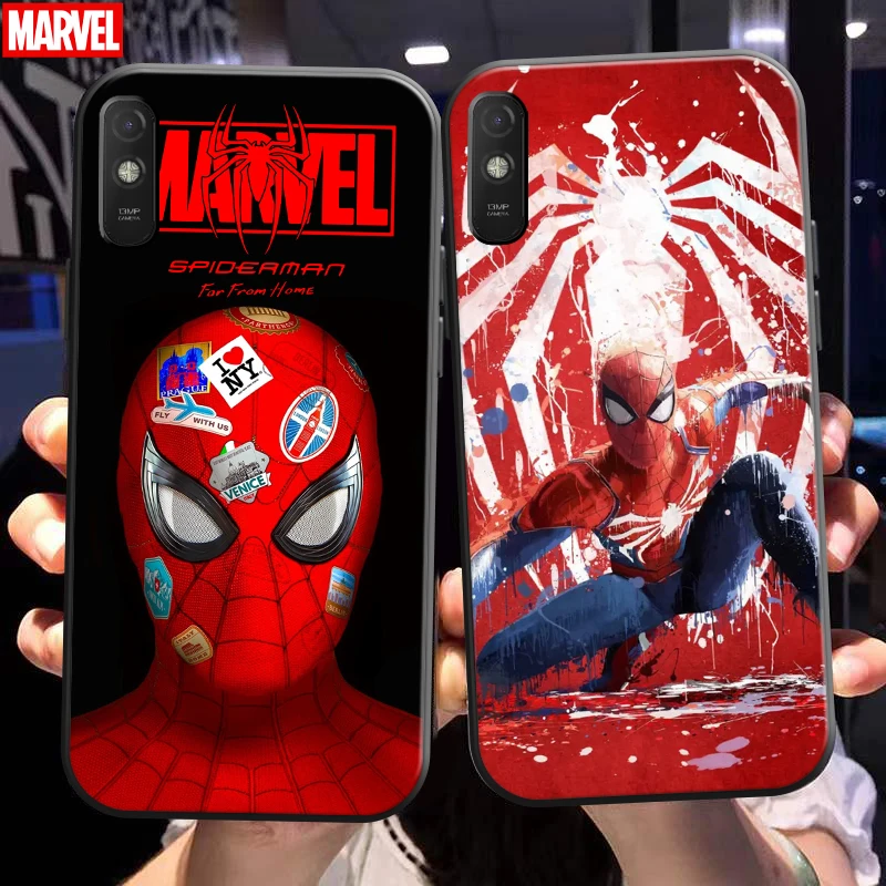 

Marvel Spiderman For Xiaomi Redmi 9A Phone Case Soft Silicone Cover Back Black Liquid Silicon