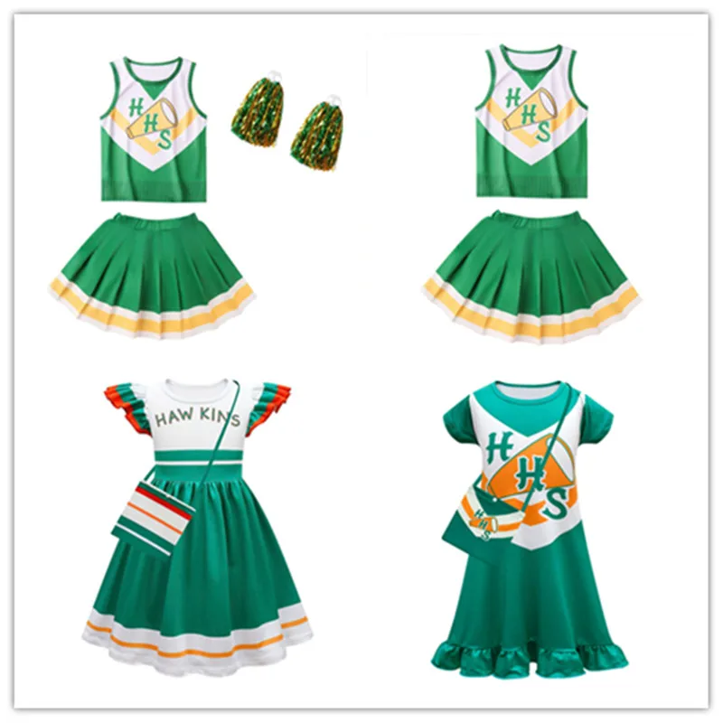 

Adult Kids Stranger Cosplay Things Season 4 Hawkins High School Cheerleading Cosplay Costume Halloween Carnival Suit
