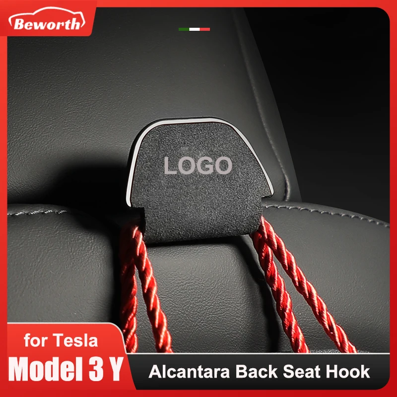 

Suede Backseat Hook For Tesla Model 3 Y 2021 2022 Alcantara Back Seat Headrest Hanger Mount Holder Grocery Bag Umbrella Hooks