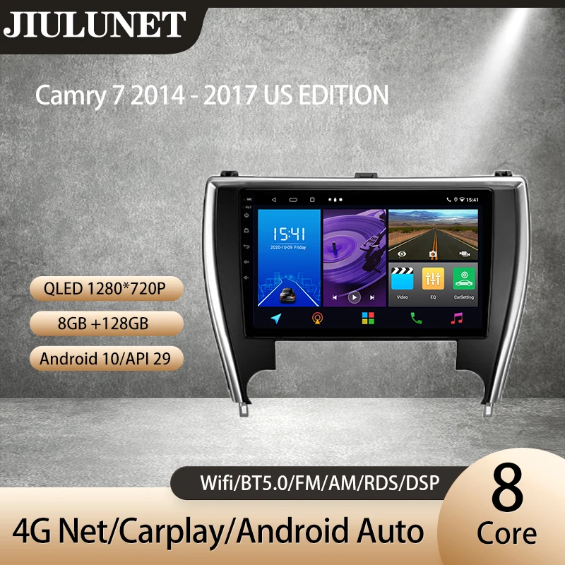 JIULUNET для Toyota Camry 7 XV 50 55 2014 - 2017 US EDITION Carplay Ai Voice автомобильное радио мультимедийный