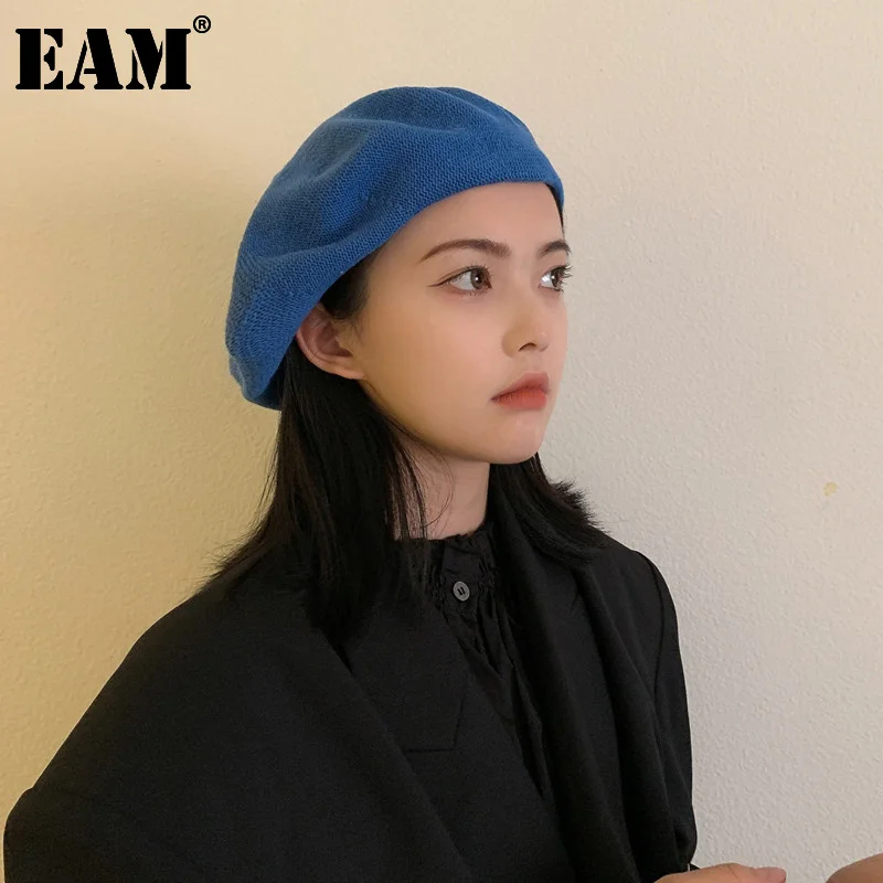 

[EAM] Women Knitting Multicolor Blue Berets Hat New Round Dome Temperament Fashion Tide All-match Spring Autumn 2022 1DD8389