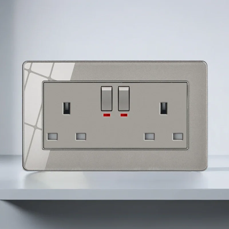 T &amp I бренд UK розетка кристально-серое стекло материал Двойная 13A Великобритания