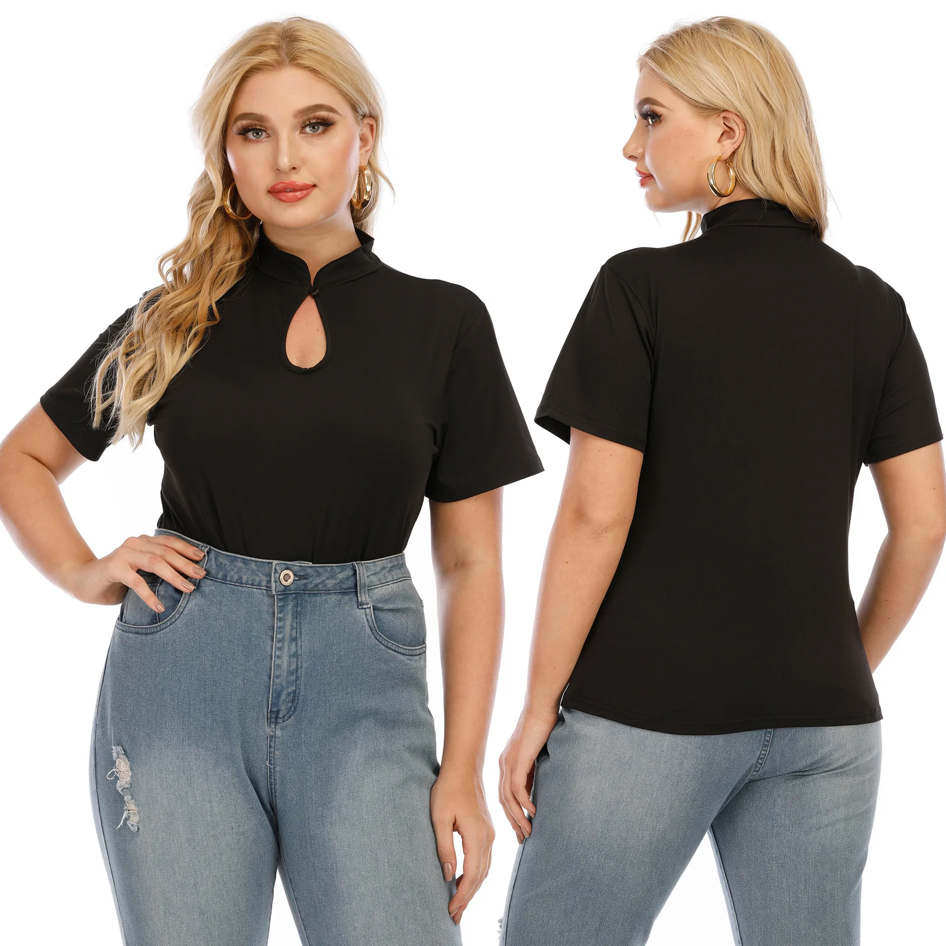 

Summer Cheongsam Collar Casual Slim Short Sleeve T-shirt Large Size Women Clothes Crop Top 4XL Shirts for Woman Oversized Tshirt